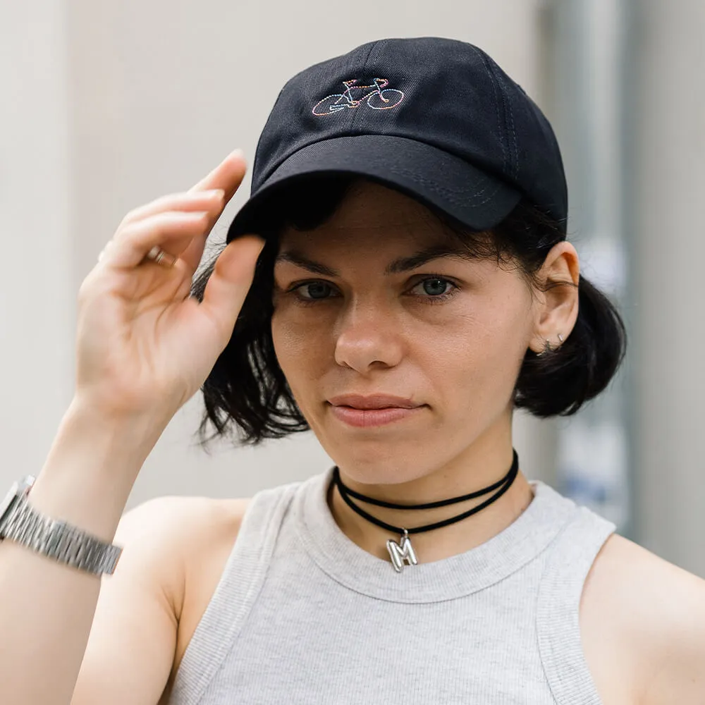 Бейсболка it's my!bike черная с вышивкой цветной велосипед - фото 2