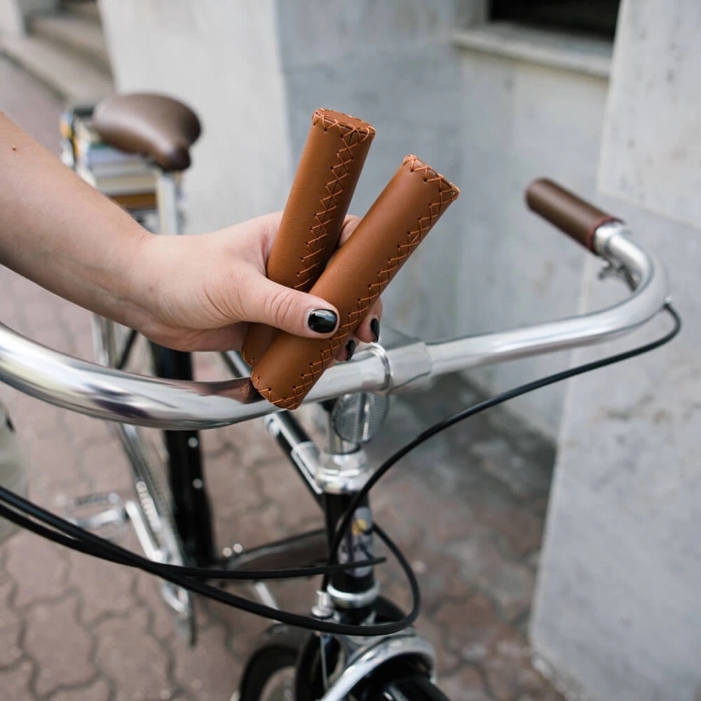 Велосипедные грипсы 13 см VELO коричневые прошитые - фото 5