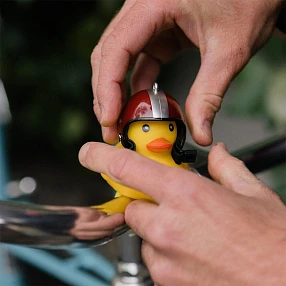 Утка на велосипед в шлеме