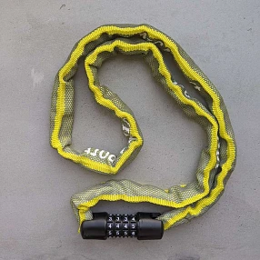 Замок-цепь для велосипеда  35х1000 мм со светоотражающей желтой оплеткой Vinca ТОНКАЯ