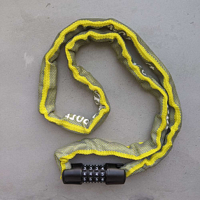 Замок-цепь для велосипеда  35х1000 мм со светоотражающей желтой оплеткой Vinca ТОНКАЯ